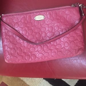 Pink leather wristlet